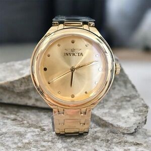 Wildflower Quartz 3 Hand Gold Dial Watch